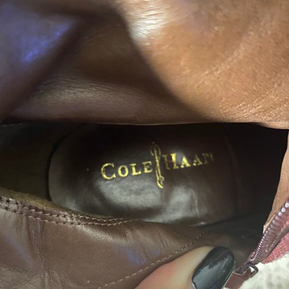 Cole Haan Suede Burgundy Side Zipper Calf Wedge Boot Women Sz 5 - Picture 10 of 12